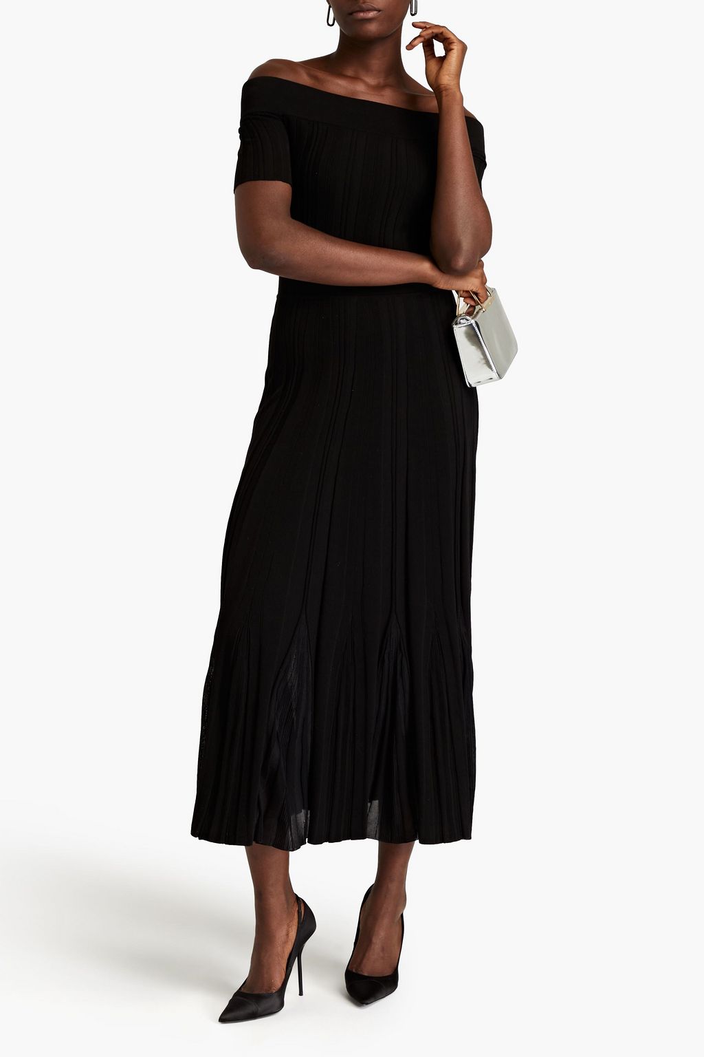 MCQUEEN Off-the-shoulder ribbed cotton midi dress