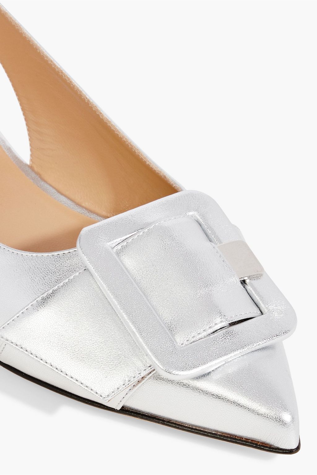 SERGIO ROSSI Napa buckle-embellished mirrored-leather slingback flats