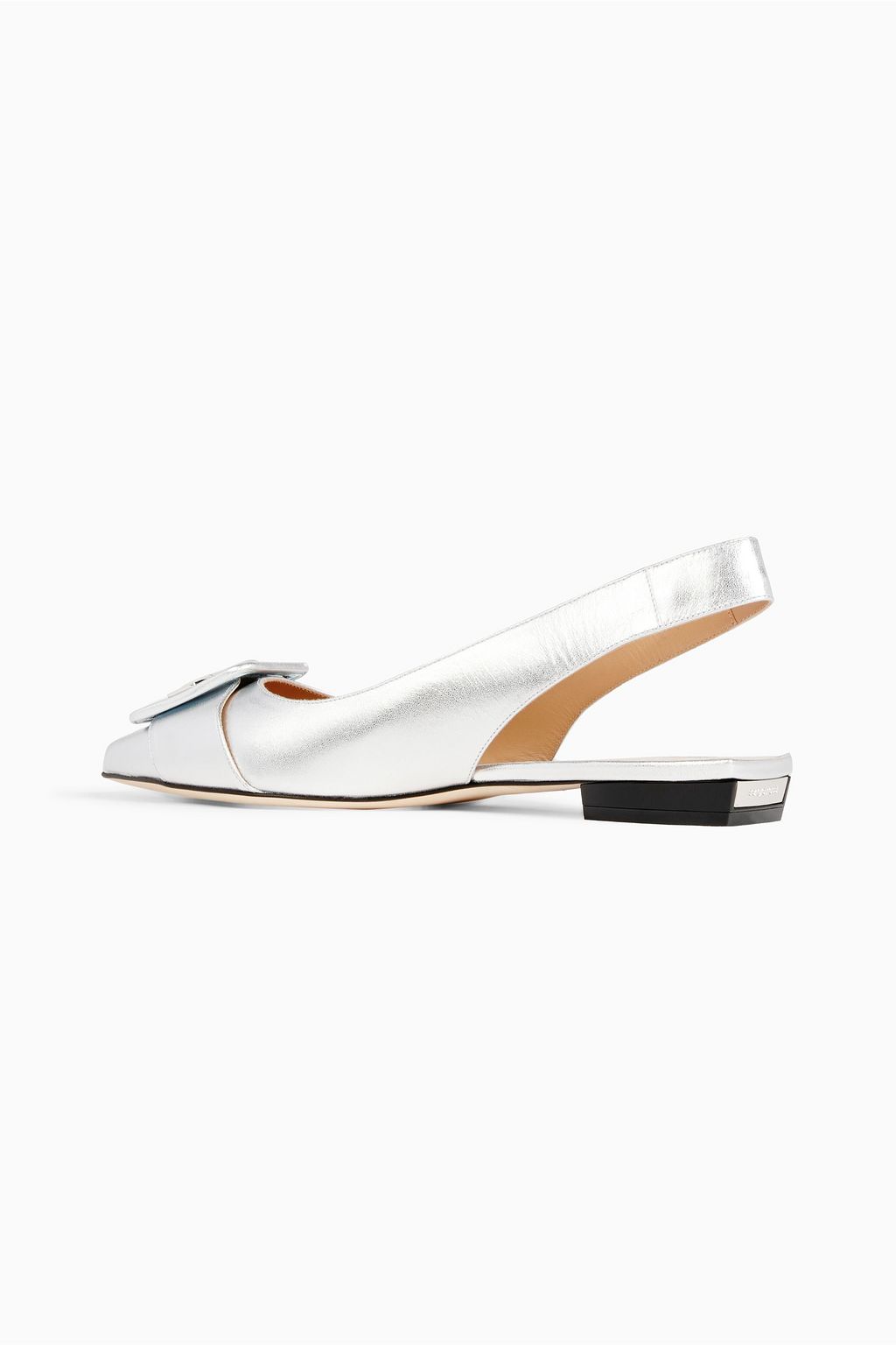 SERGIO ROSSI Napa buckle-embellished mirrored-leather slingback flats