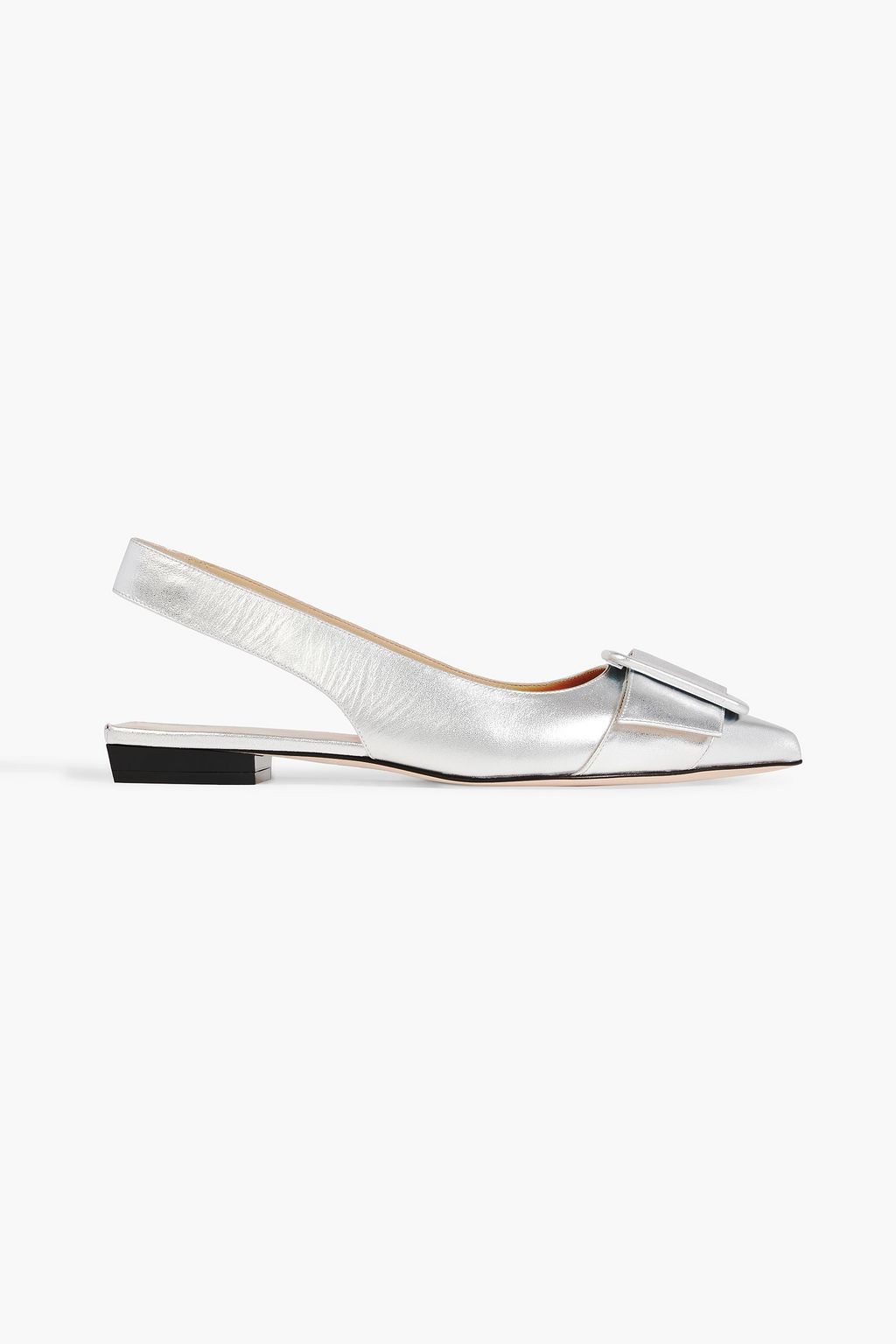 SERGIO ROSSI Napa buckle-embellished mirrored-leather slingback flats ...