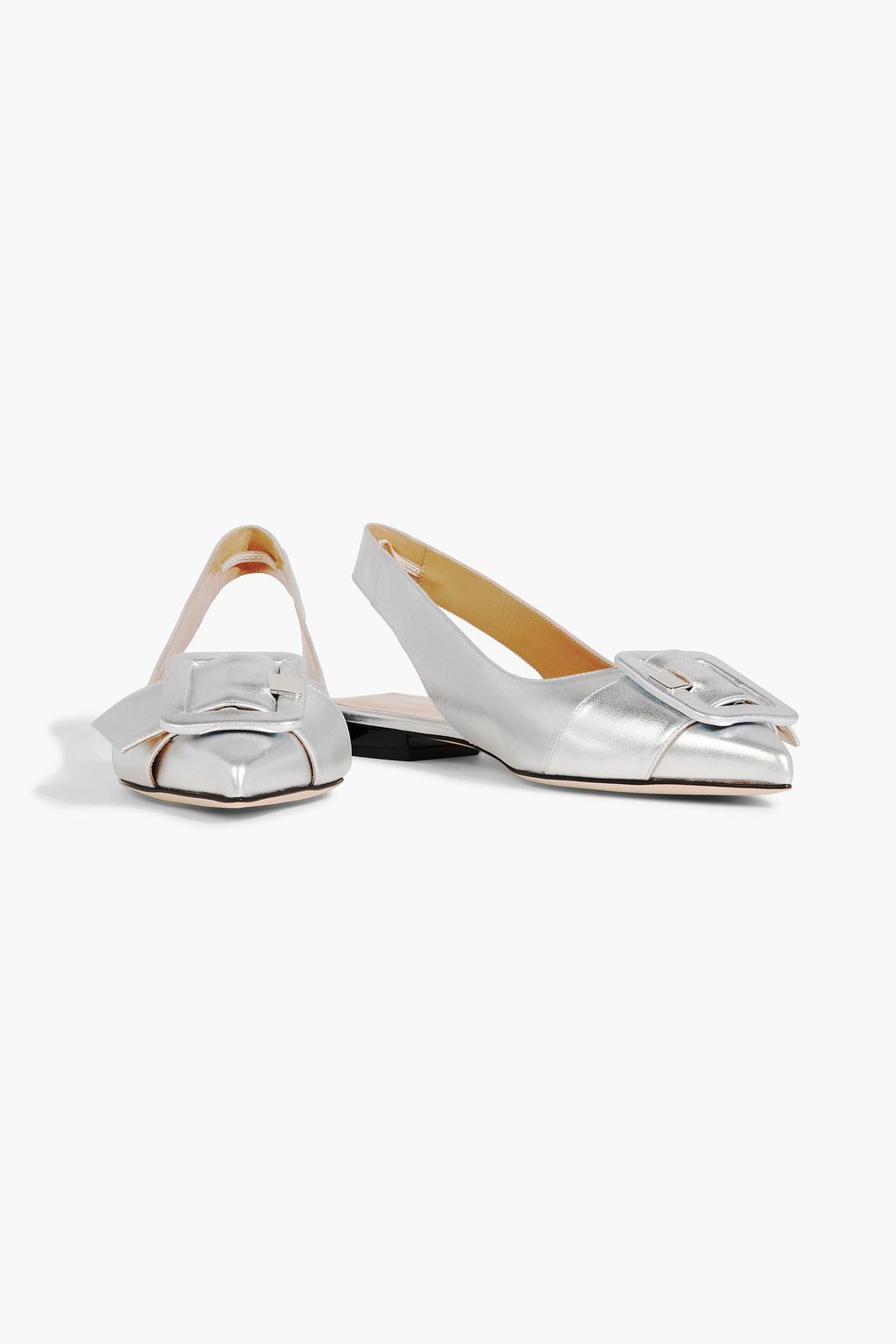 SERGIO ROSSI Napa buckle-embellished mirrored-leather slingback flats