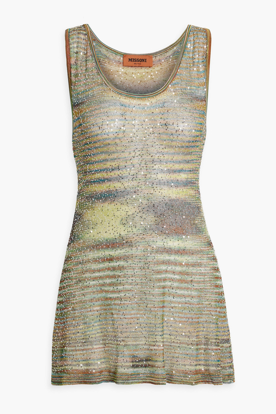 Sequined space-dyed crochet-knit tank