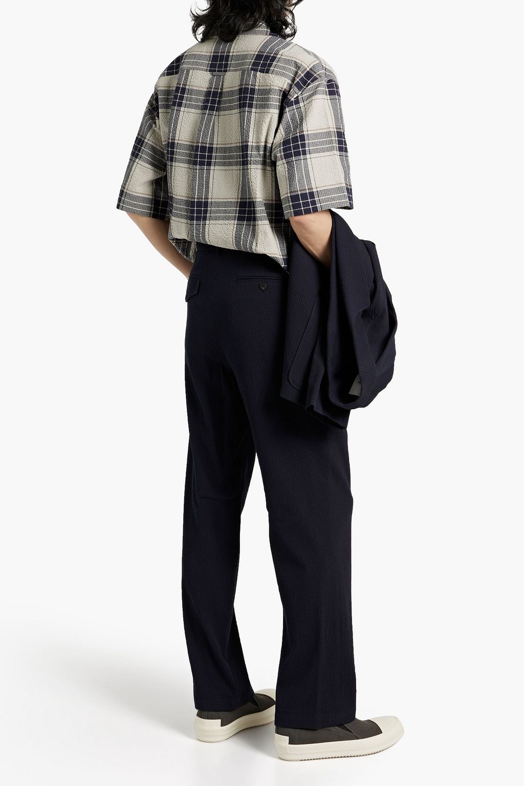 LE 17 SEPTEMBRE Pleated cotton-blend seersucker pants