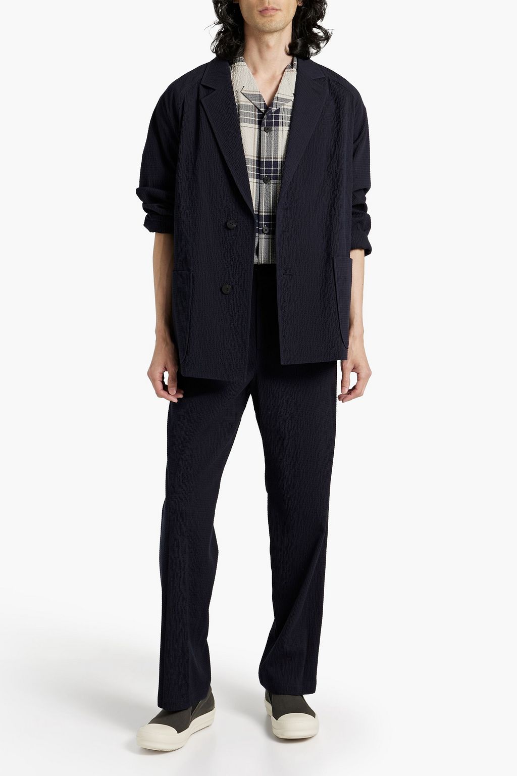 LE 17 SEPTEMBRE Pleated cotton-blend seersucker pants