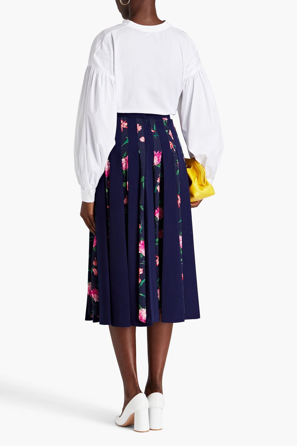 CAROLINA HERRERA ジョーゼット ミディスカート タック入り フローラルプリント