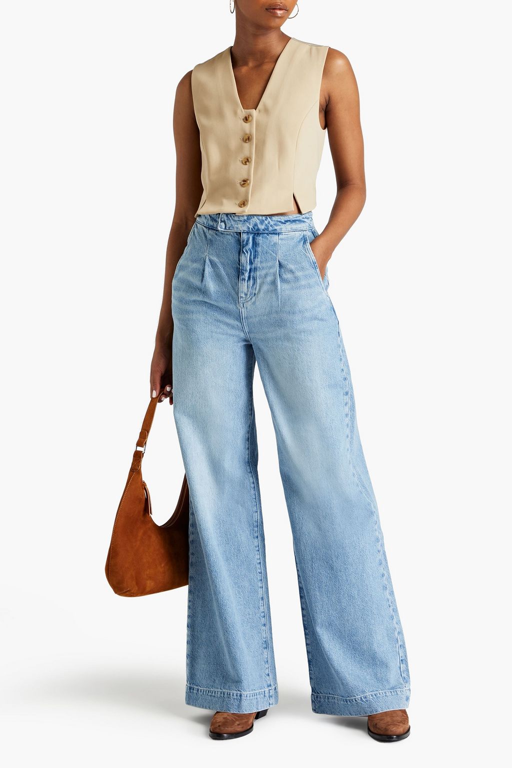 TRIARCHY Pleated high-rise wide-leg jeans