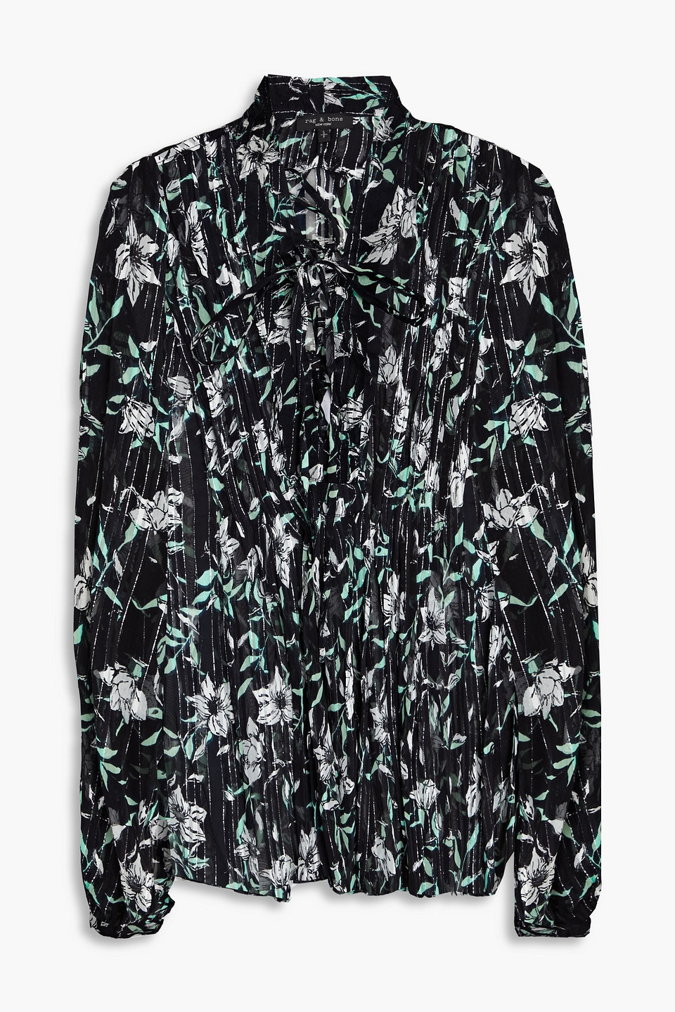 Rag & Bone Sachi Floral-print Metallic Jacquard Blouse In Black