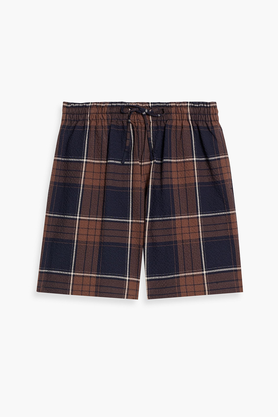Le 17 Septembre Checked Cotton-blend Cloqué Shorts In Brown
