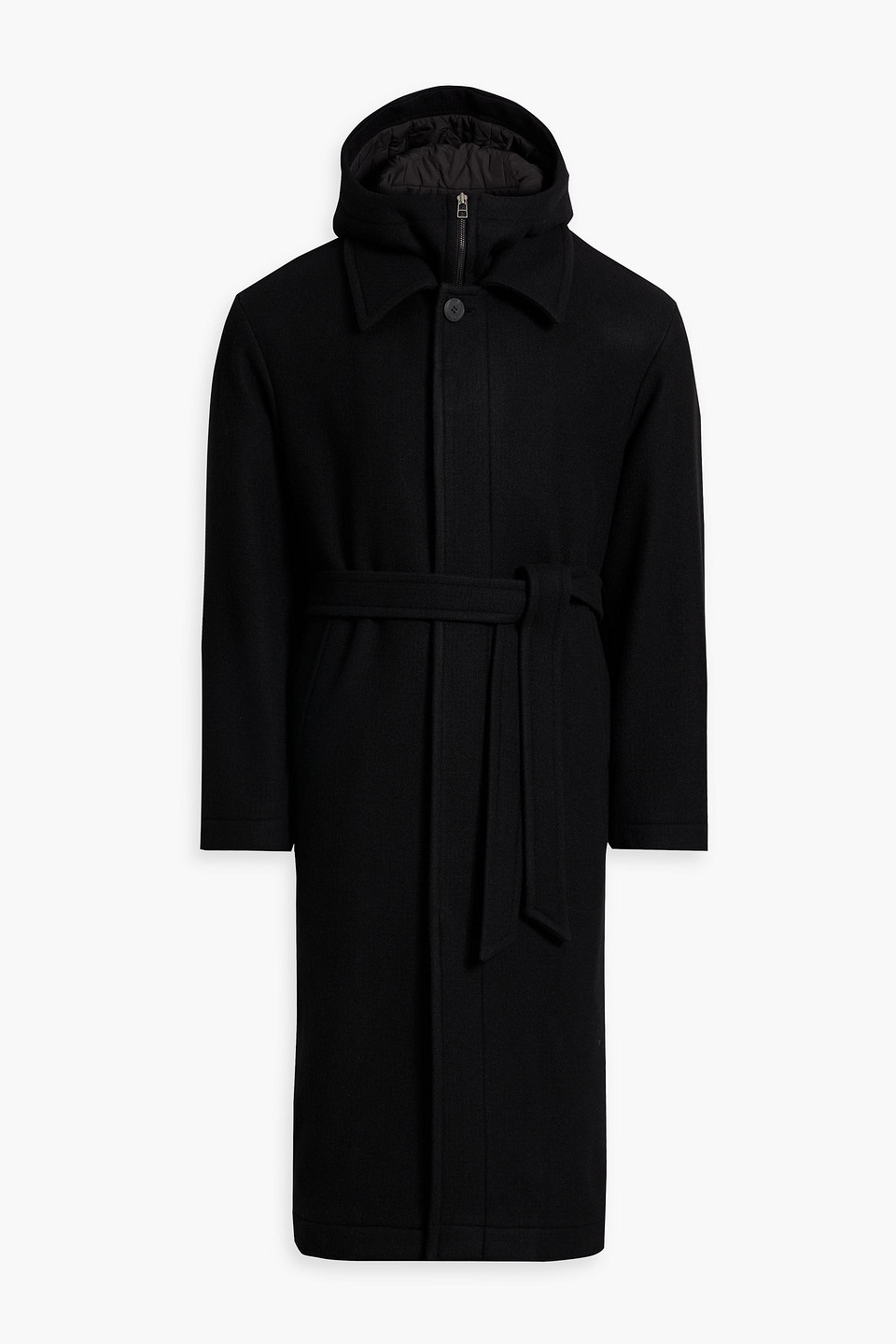 Le 17 Septembre Belted Wool-blend Felt Hooded Coat In Black