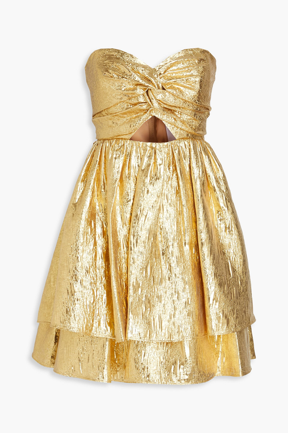 Carolina Herrera - Cutout Plissé silk-georgette gown - Metallic - US 6