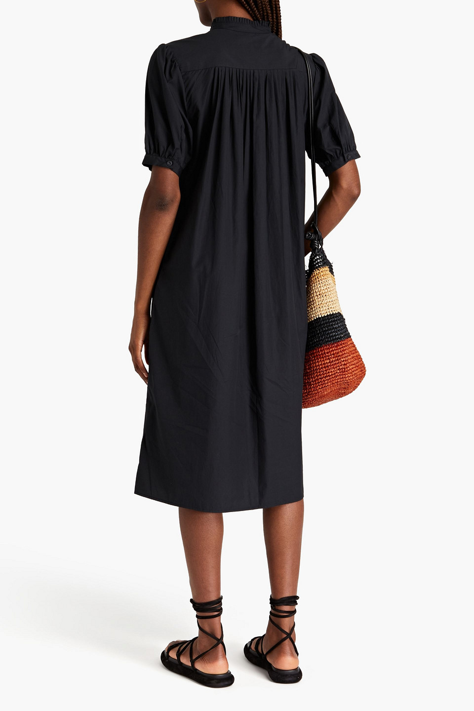  Rag & Bone - Midikleid Aus Baumwollpopeline Mit Raffung - Schwarz - Xxs 