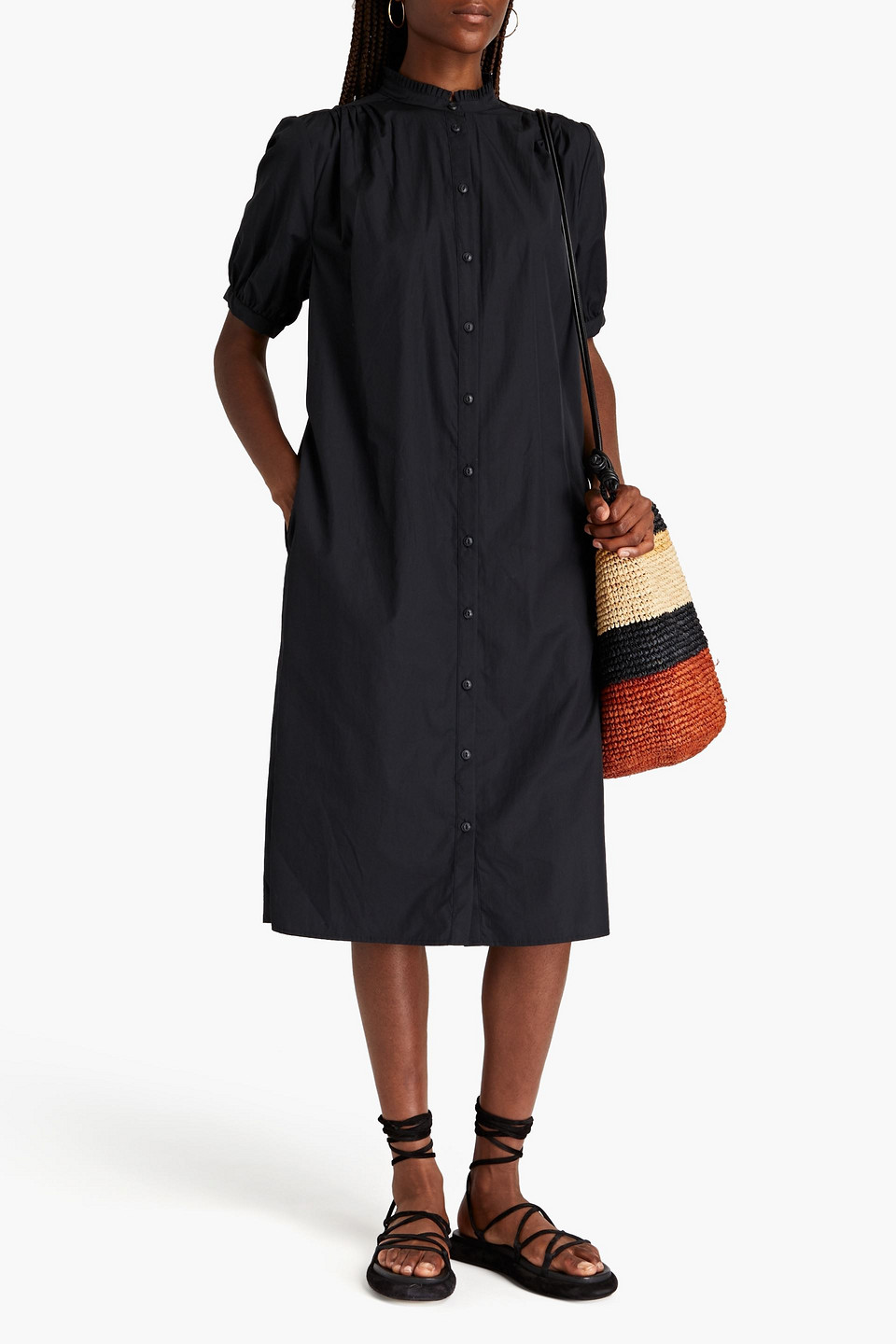  Rag & Bone - Midikleid Aus Baumwollpopeline Mit Raffung - Schwarz - Xxs 