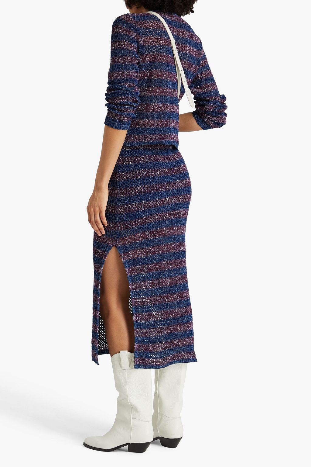 RAG & BONE كارديغان قصير مصنوع من نسيج بحبكة مفتوحة وبتصميم مخطط