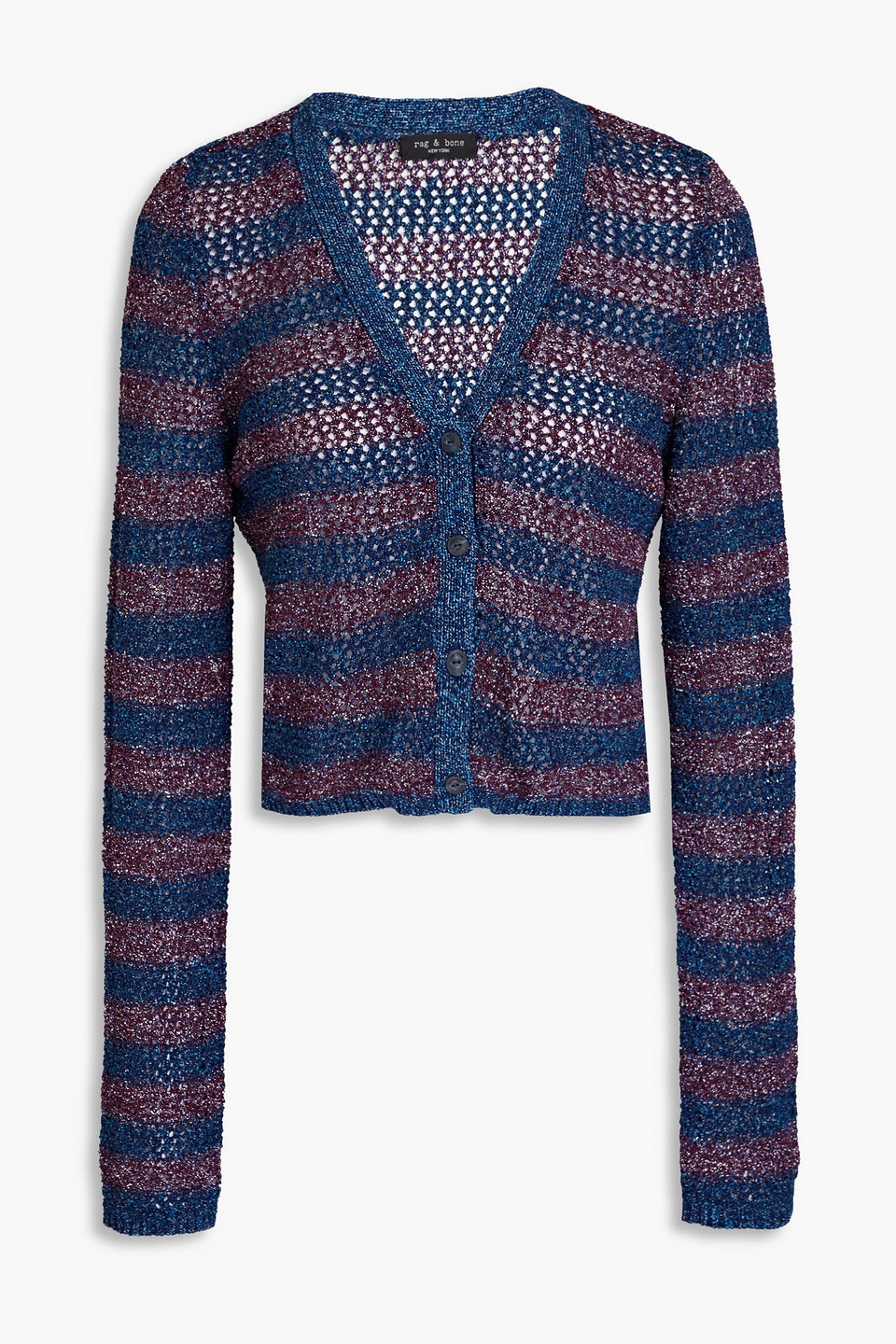 rag & bone - Cropped striped open-knit cardigan - Blue - M