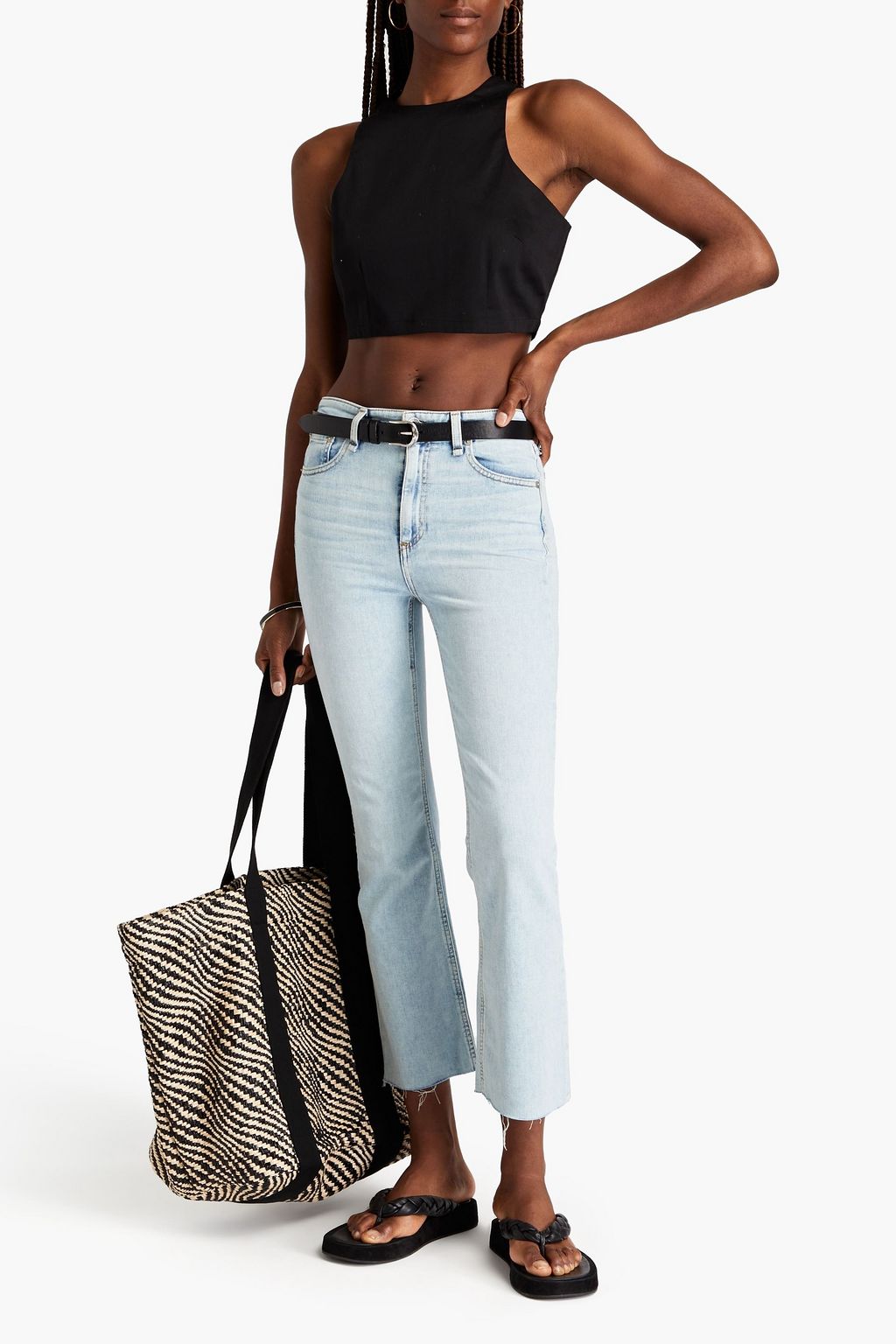 RAG & BONE جينز بأرجل ضيقة وخصر متوسط الارتفاع وحواف منسلة