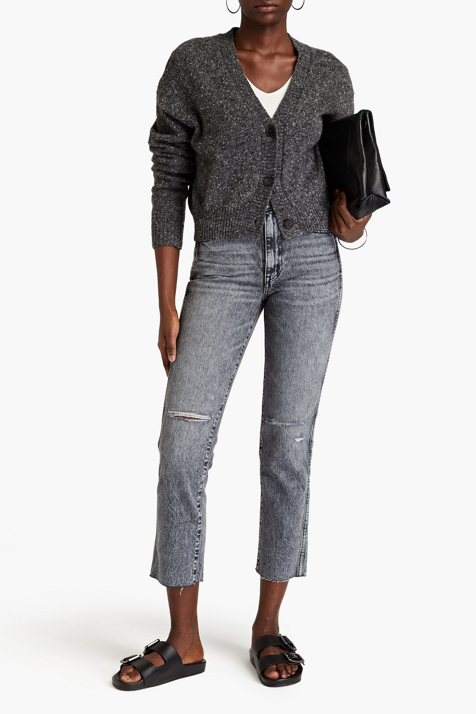 Shop Slvrlake Hero Distressed High-rise Straight-leg Jeans In Gray