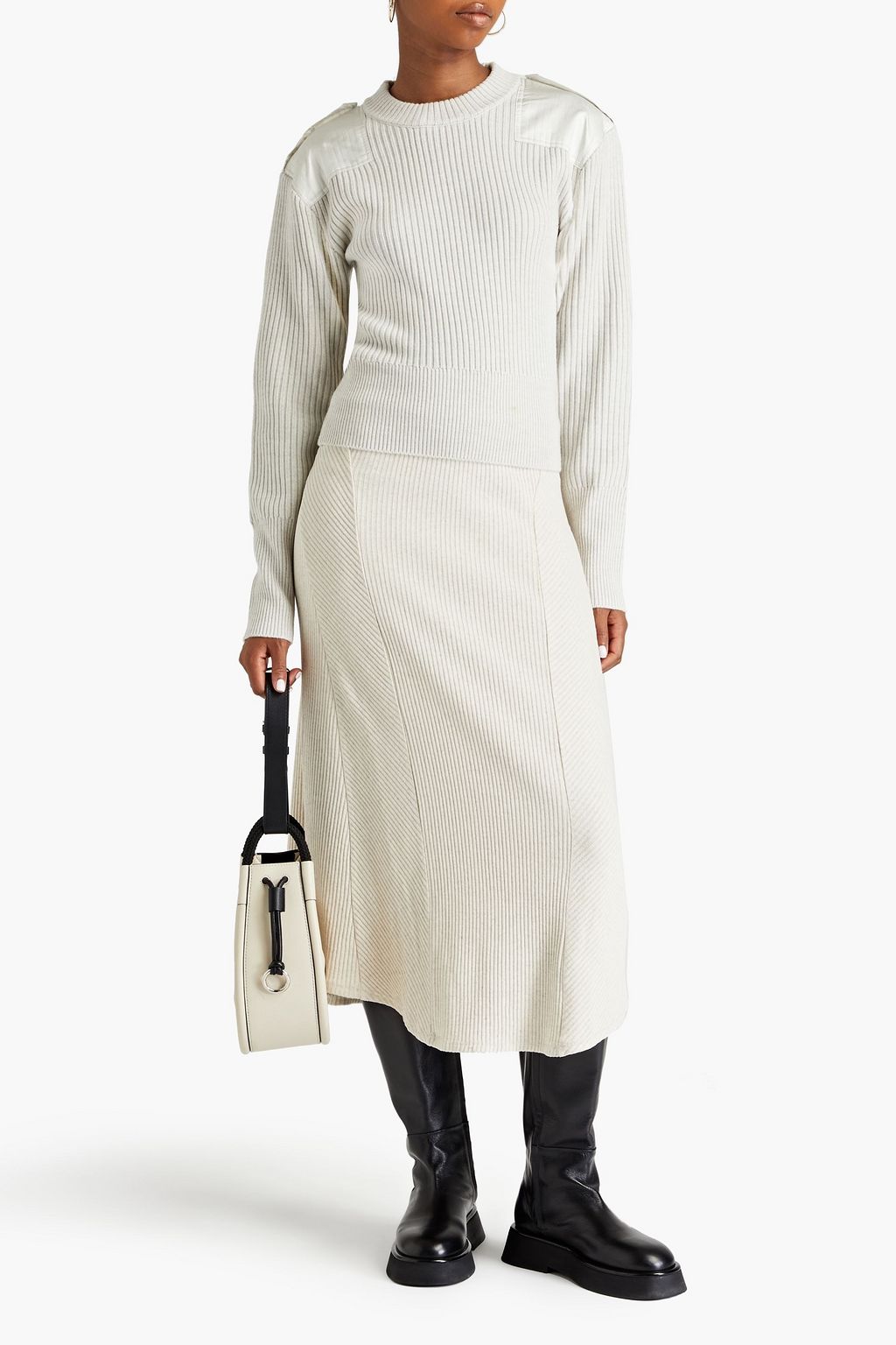 RAG & BONE كنزة رياضية “نيكول” من الصوف بقطع محاكة بجانب بعضها البعض من الساتان بتصميم مضلع