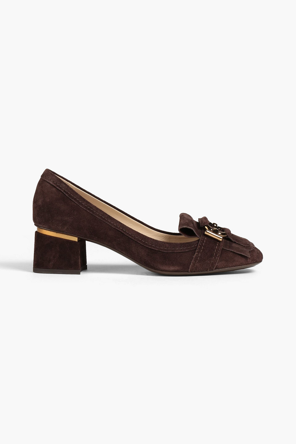 Tod's Embellished Suede Pumps In Brown