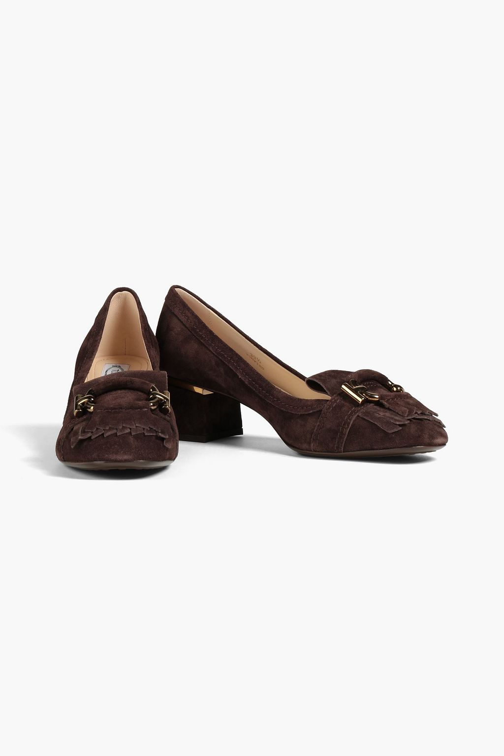 TOD'S T-Ring embellished fringed suede pumps