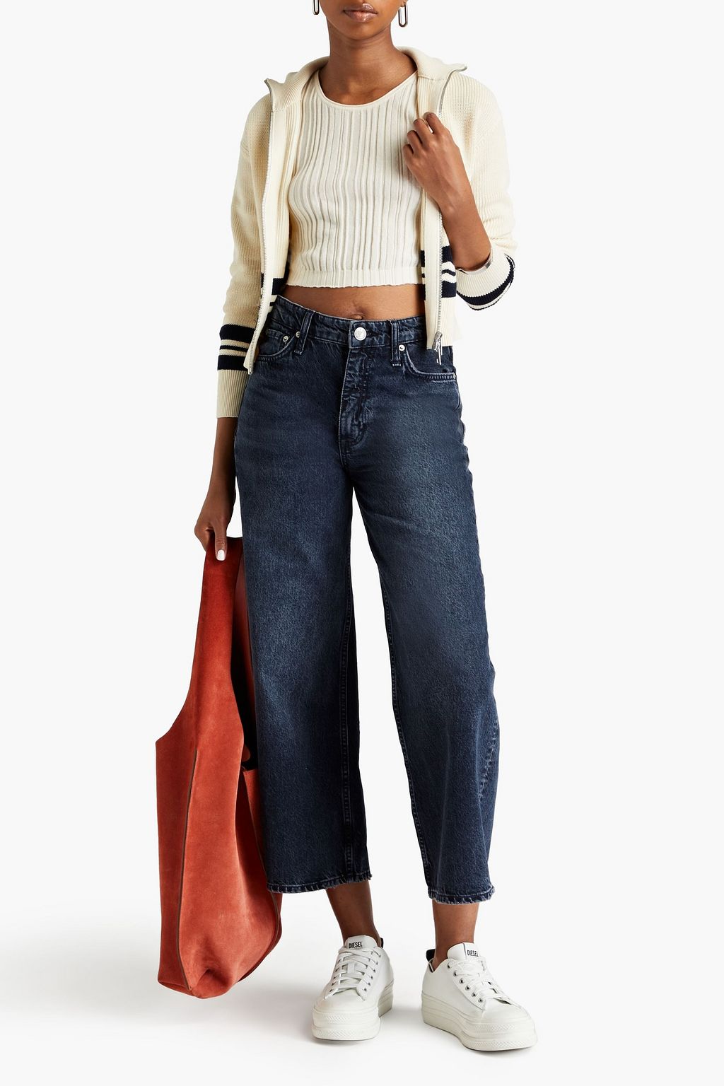 RAG & BONE بنطال قصير “آندي” بأرجل واسعة وخصر عالٍ بلون باهت