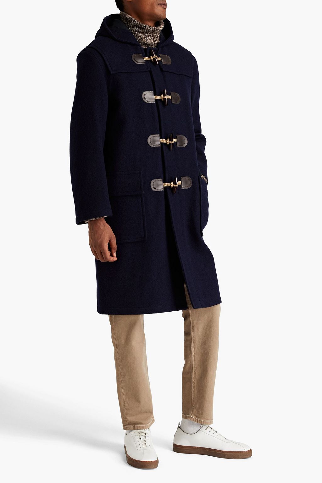 TOD'S Montgomery leather-trimmed wool-felt hooded coat