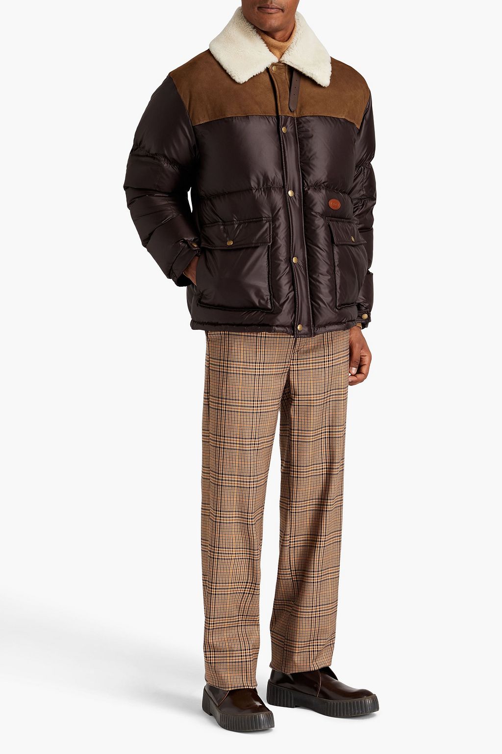 TOD'S Shearling-trimmed quilted suede and shell jacket