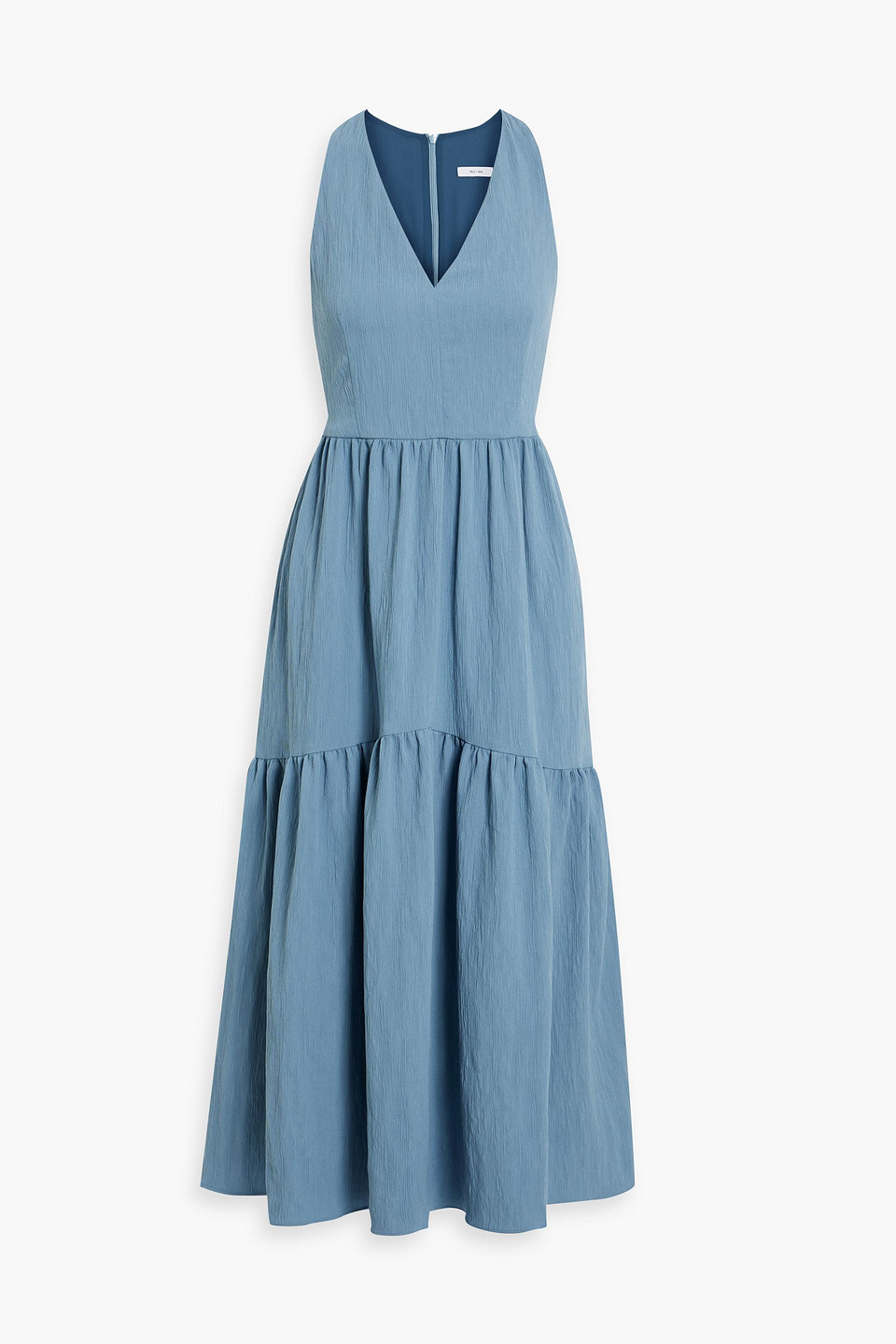 Iris & Ink Faye Tiered Crepon Midi Dress In Slate Blue