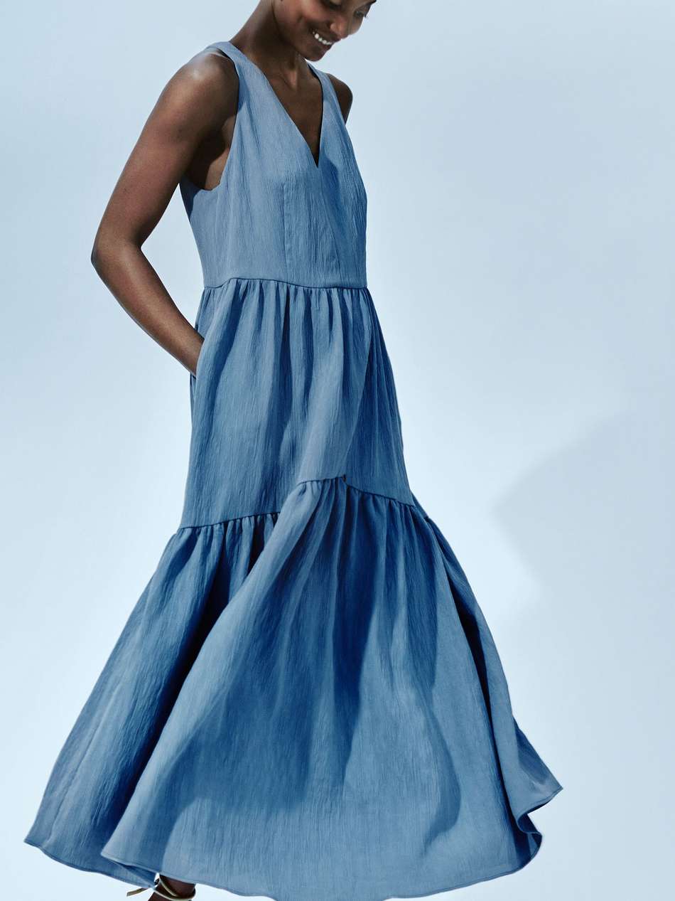 faye tiered crepon midi dress