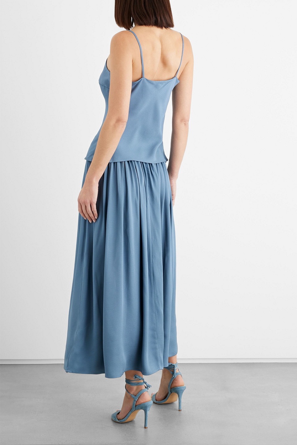 Shop Iris & Ink Gathered Satin-jacquard Midi Skirt In Slate Blue