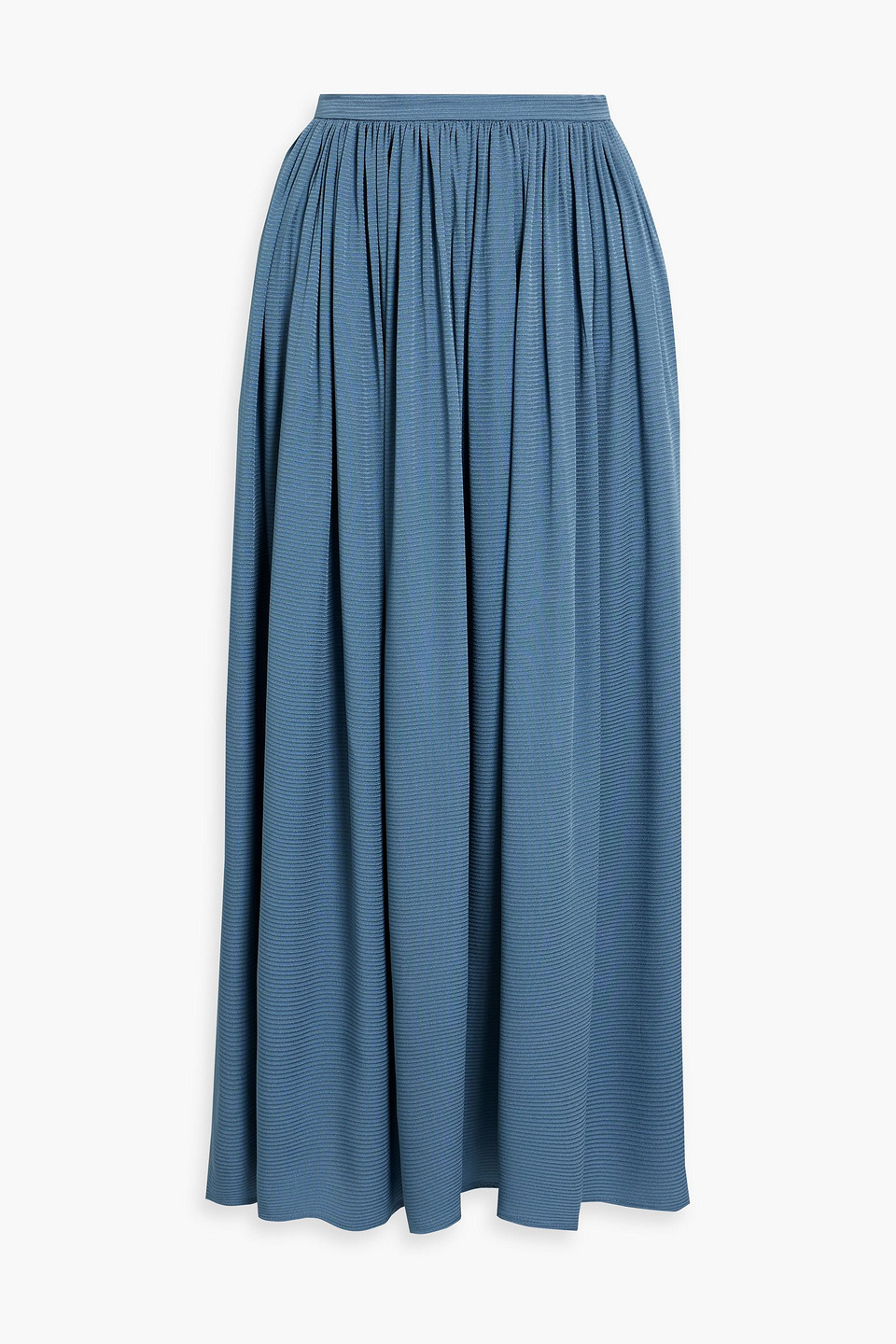 Iris & Ink Gathered Satin-jacquard Midi Skirt In Slate Blue