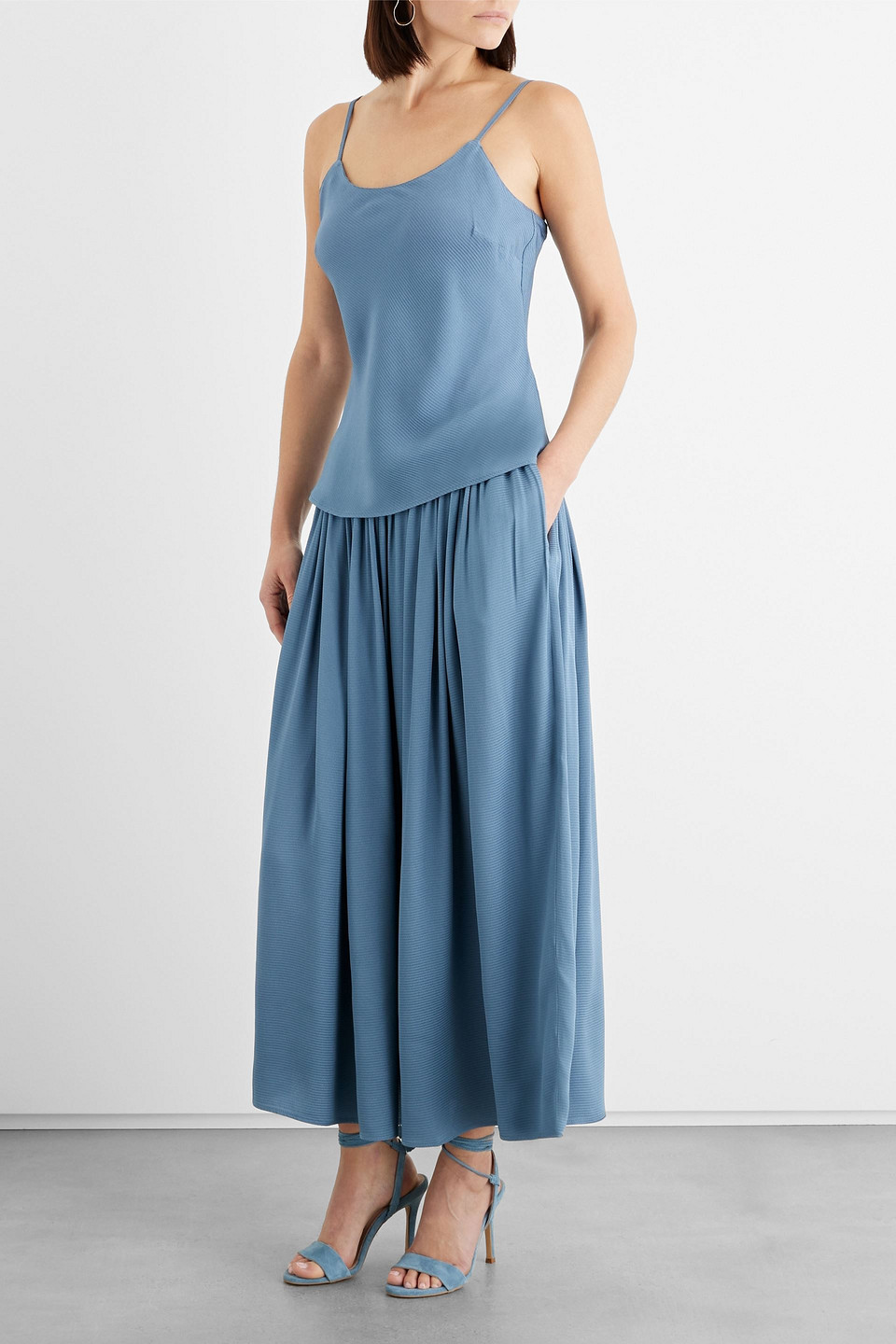 Shop Iris & Ink Cecilia Satin-jacquard Camisole In Slate Blue