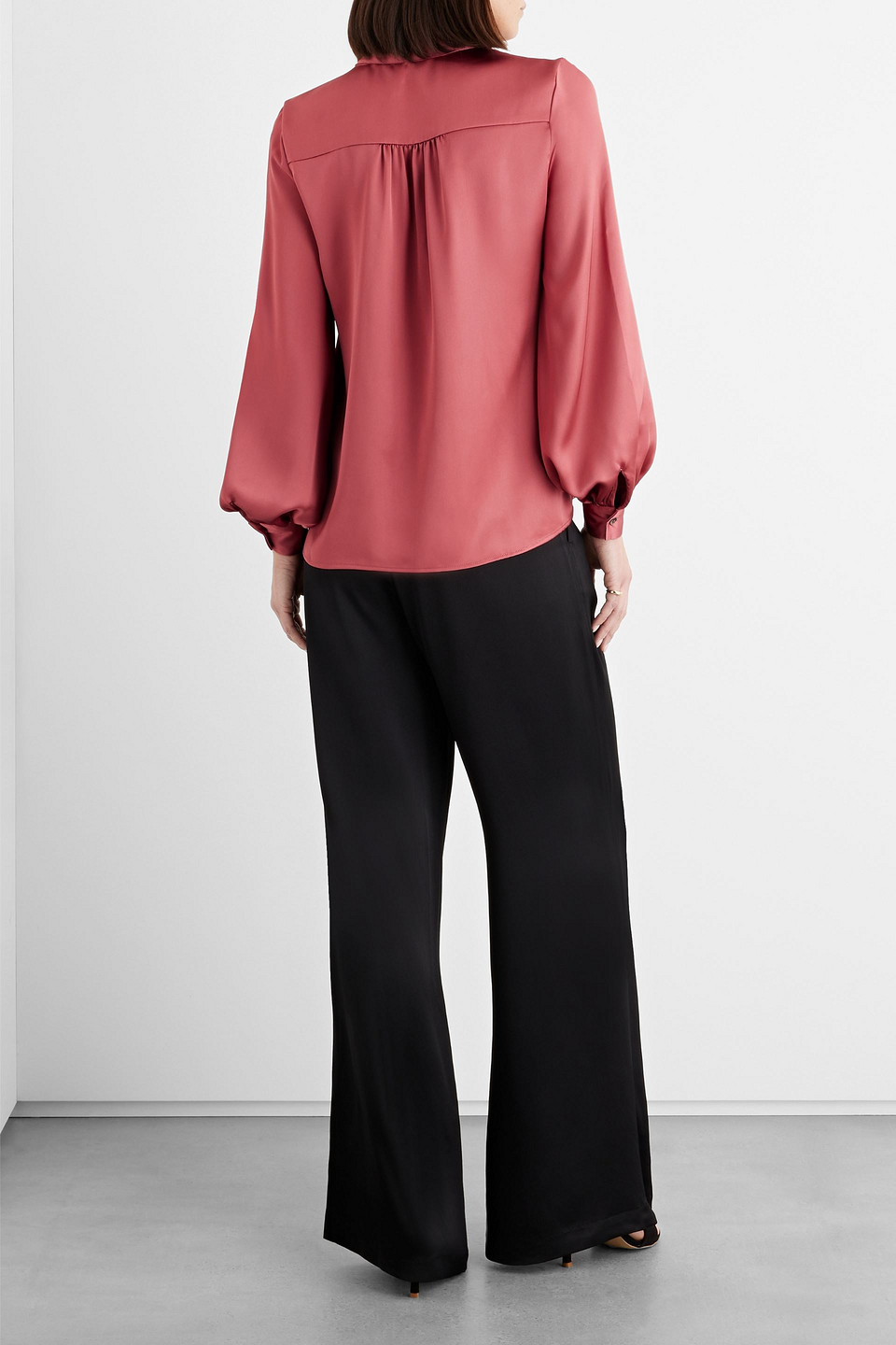 Shop Iris & Ink Selena Satin Blouse In Antique Rose