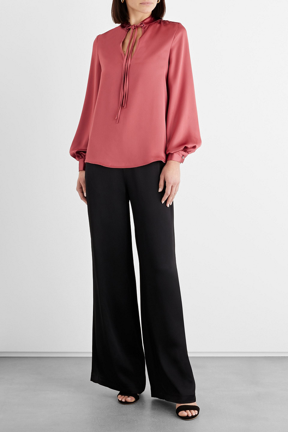 Shop Iris & Ink Selena Satin Blouse In Antique Rose