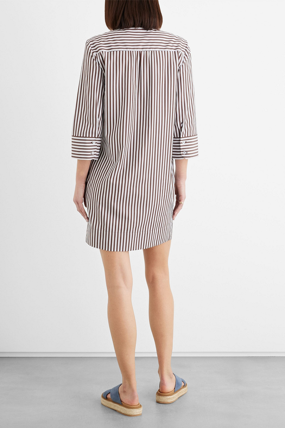 Shop Iris & Ink Cleo Striped Cotton-poplin Mini Dress In Chocolate