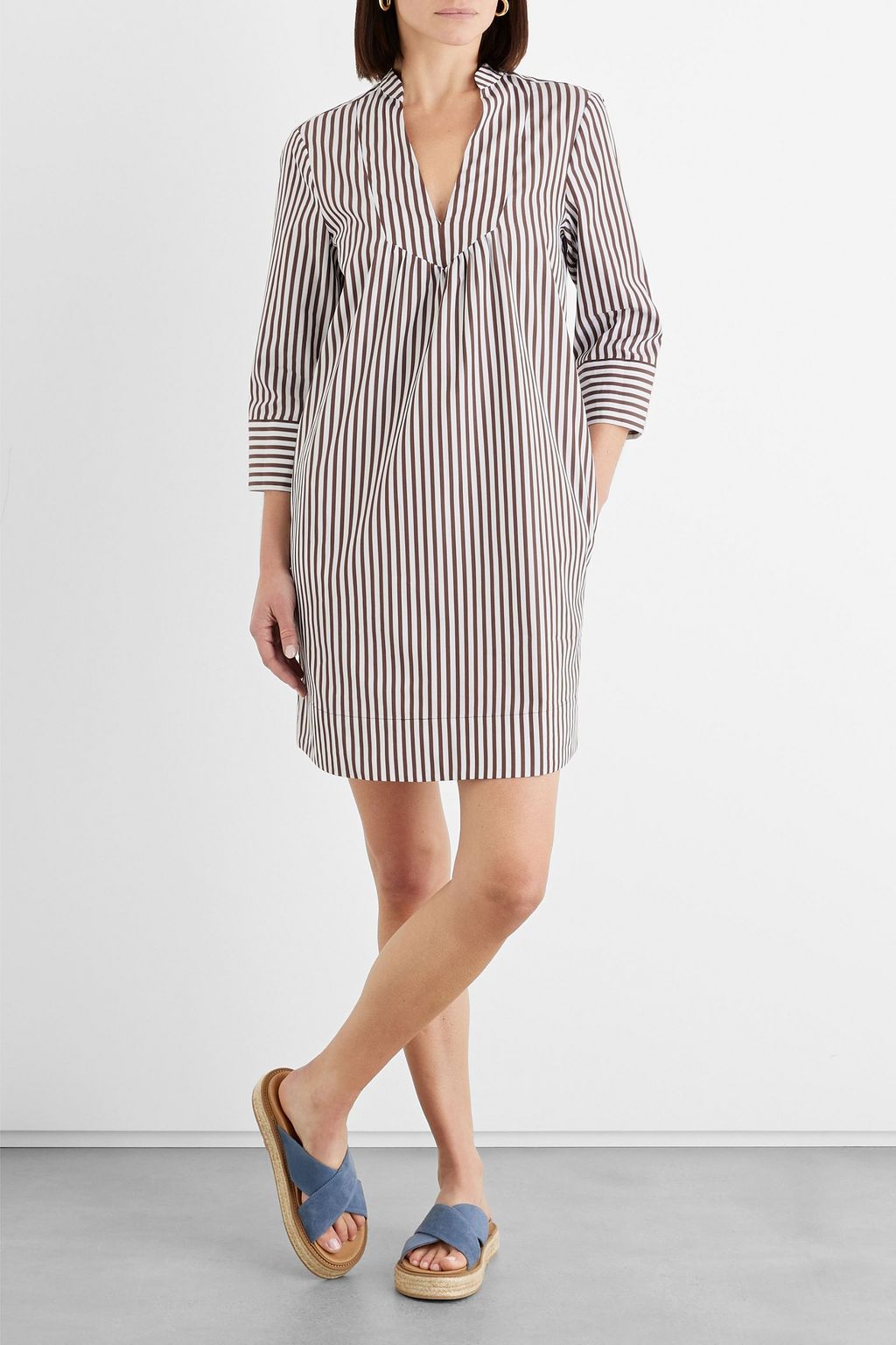 IRIS & INK Cleo striped cotton-poplin mini dress