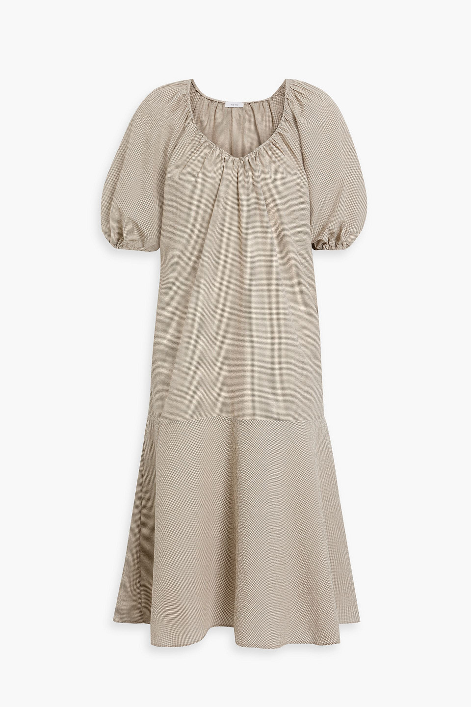 Iris & Ink Esme Gathered Gingham Cotton-blend Seersucker Midi Dress In Light  Brown | ModeSens