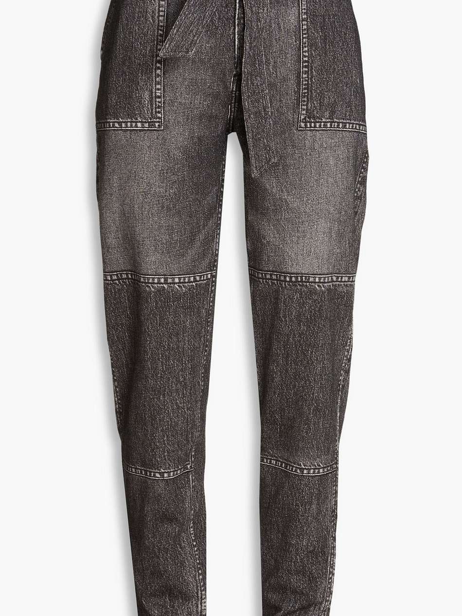 mia denim effect-print french cotton-terry tapered pants