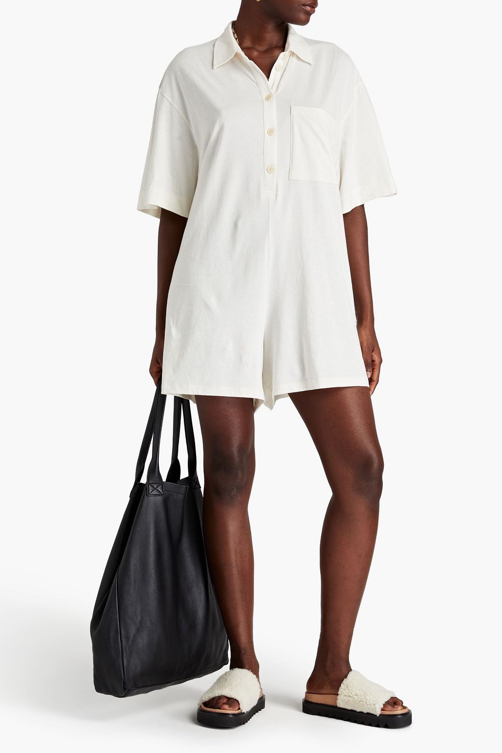 NINETY PERCENT Brushed organic cotton-jersey playsuit