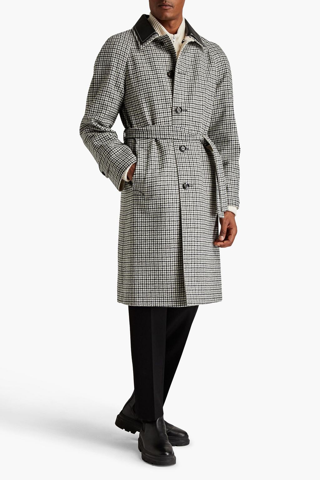 TOD'S Houndstooth wool-tweed trench coat