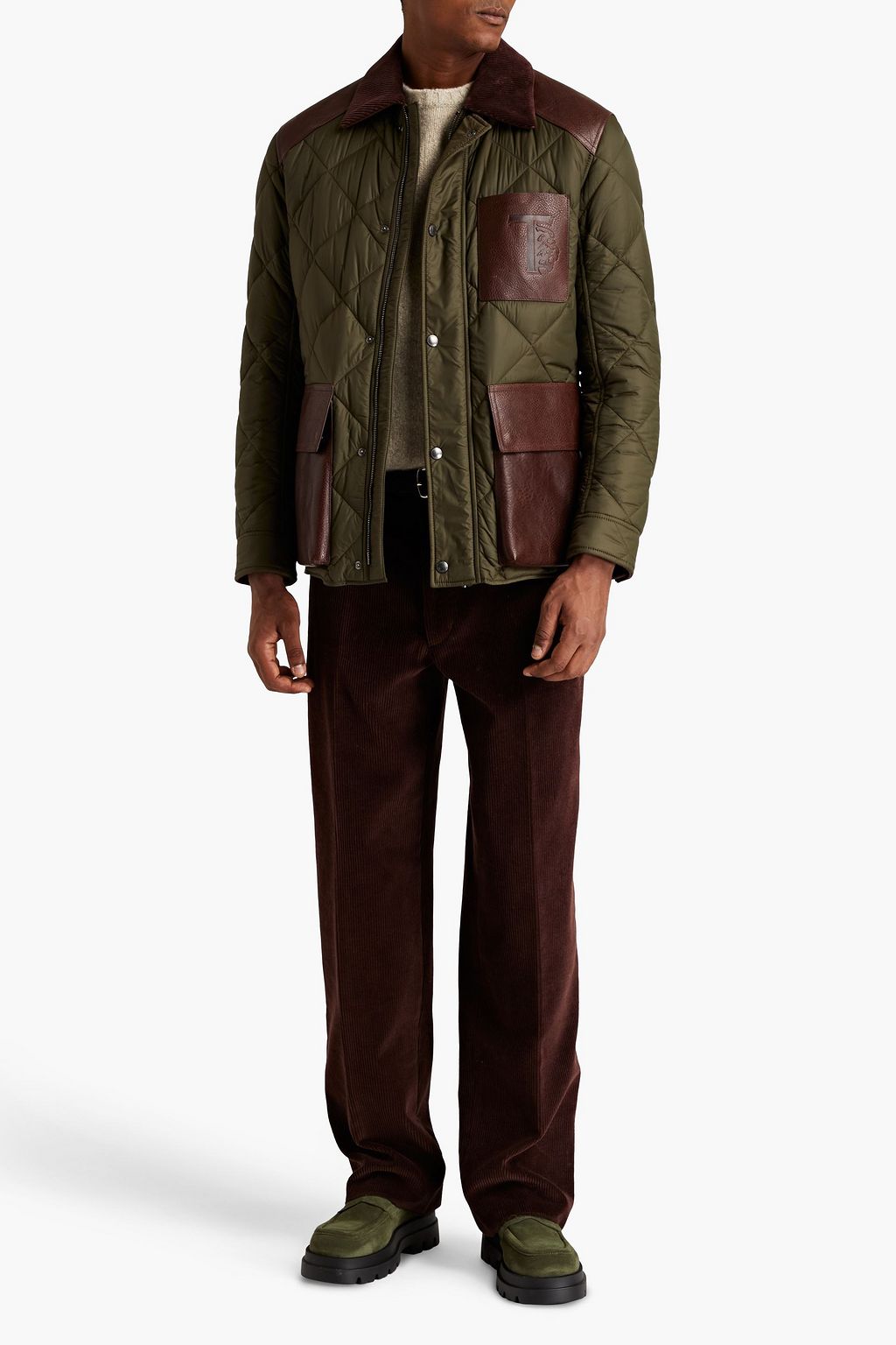 TOD'S Leather-trimmed quilted shell jacket