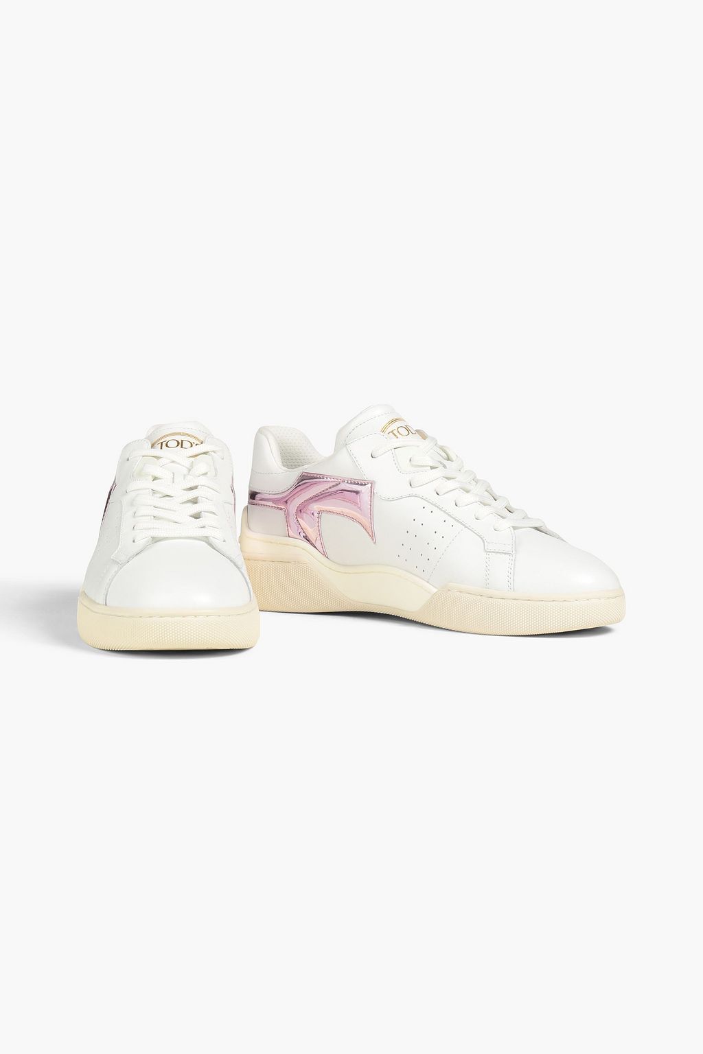 TOD'S Metallic-trimmed perforated leather sneakers