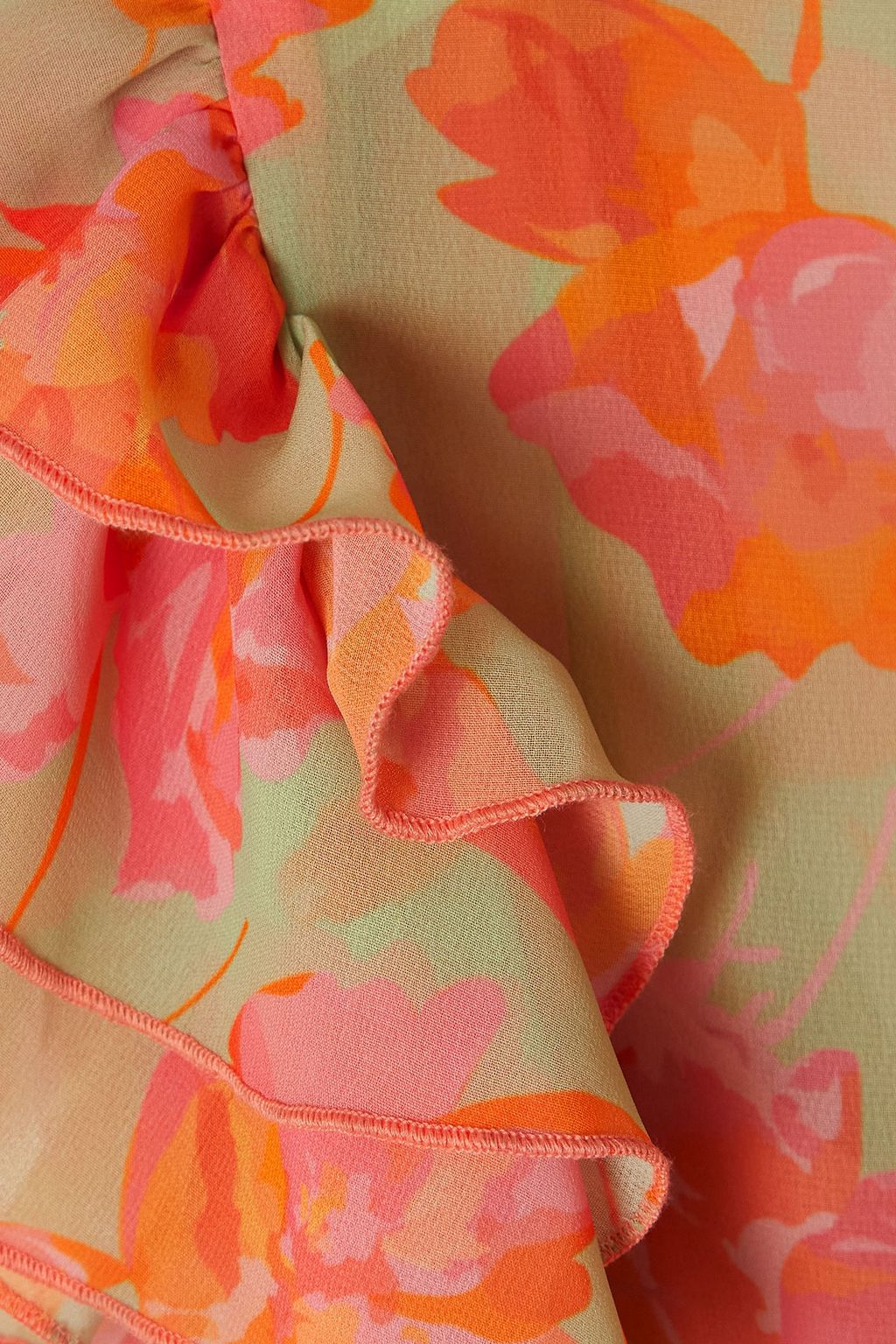 DE LA VALI Bougainvilla ruffled floral-print georgette maxi dress