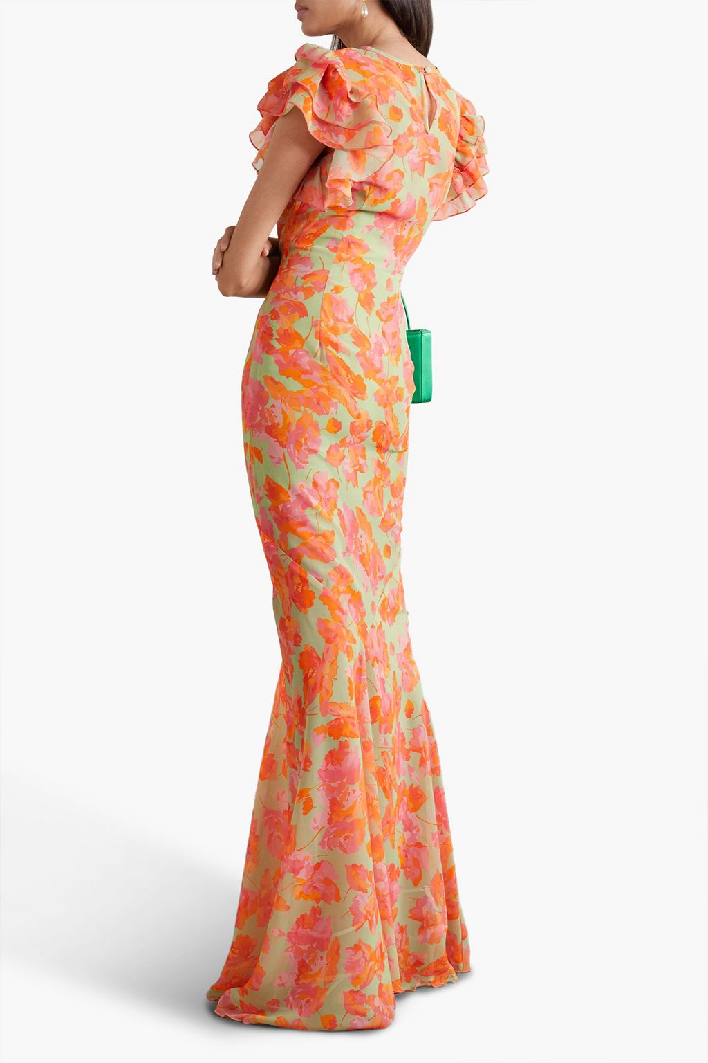 DE LA VALI Bougainvilla ruffled floral-print georgette maxi dress