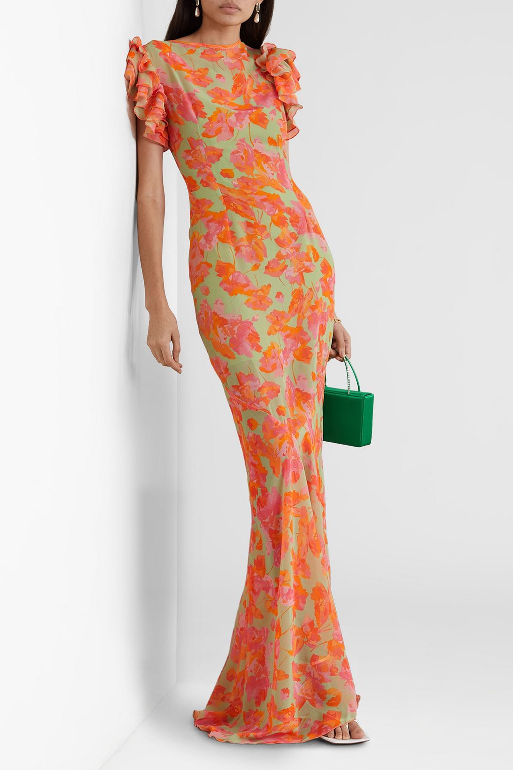 DE LA VALI Bougainvilla ruffled floral-print georgette maxi dress