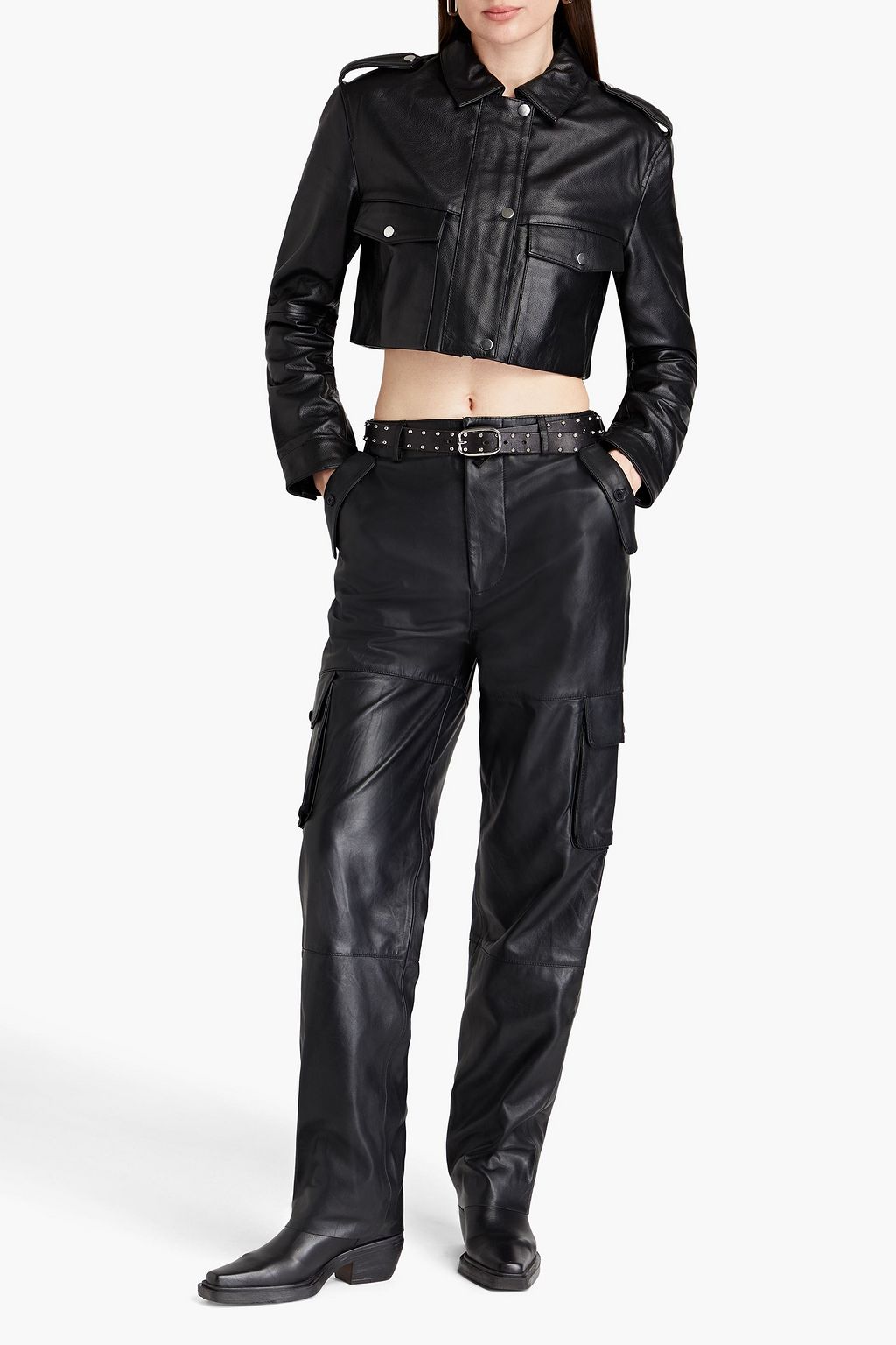 DEADWOOD Cropped pebbledleather jacket THE
