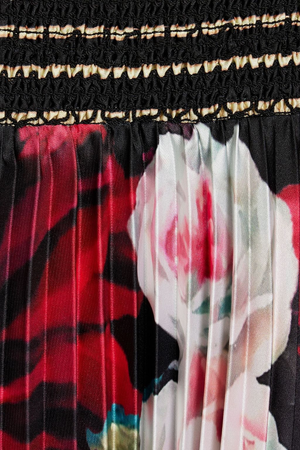 ALICE + OLIVIA فستان متوسط الطول “إيثيل” من الساتان بقطع محاكة بجانب بعضها البعض من الجورجيت مزين بطبعات
