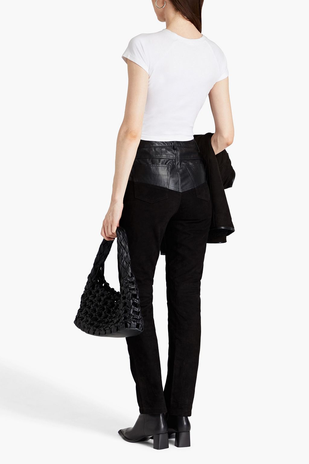 DEADWOOD Leather-paneled suede slim-leg pants