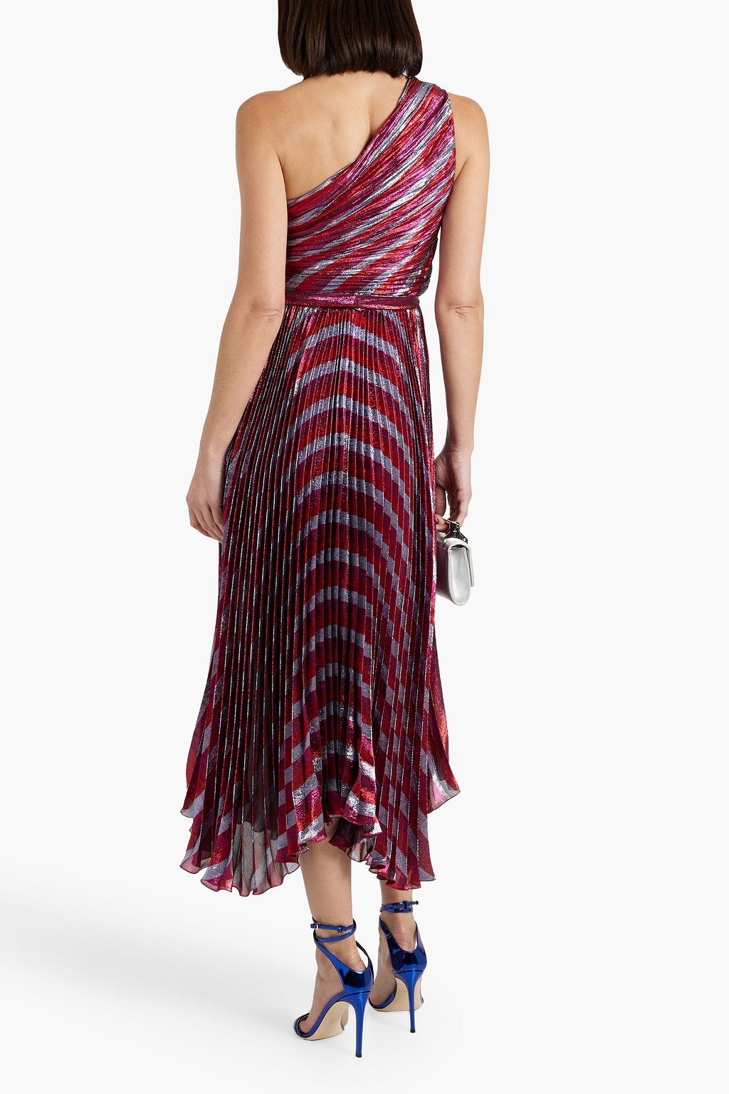 MARIA LUCIA HOHAN Edith one-shoulder pleated metallic silk-blend midi dress