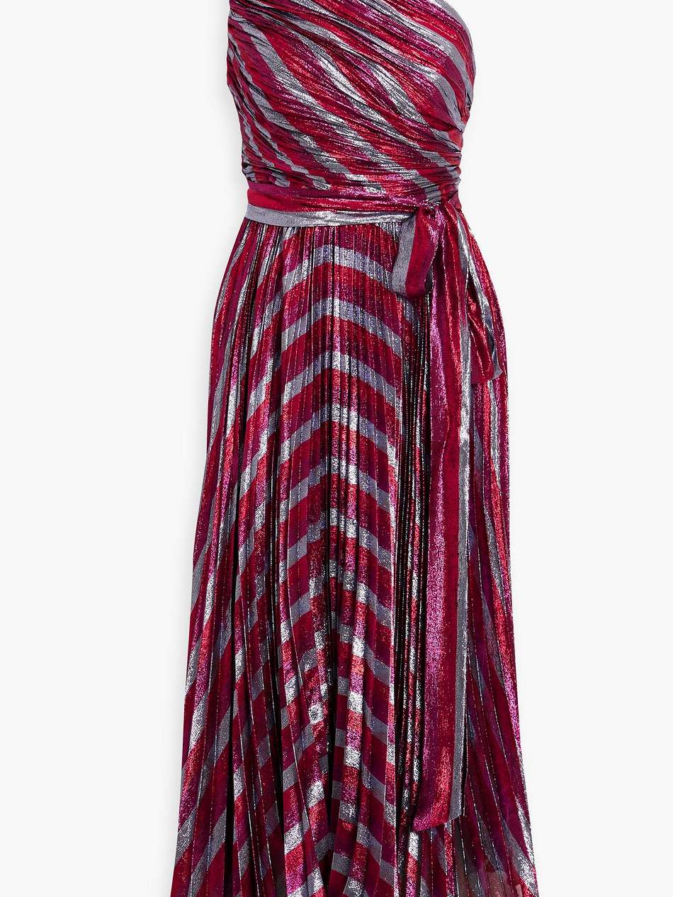 edith one-shoulder pleated metallic silk-blend midi dress
