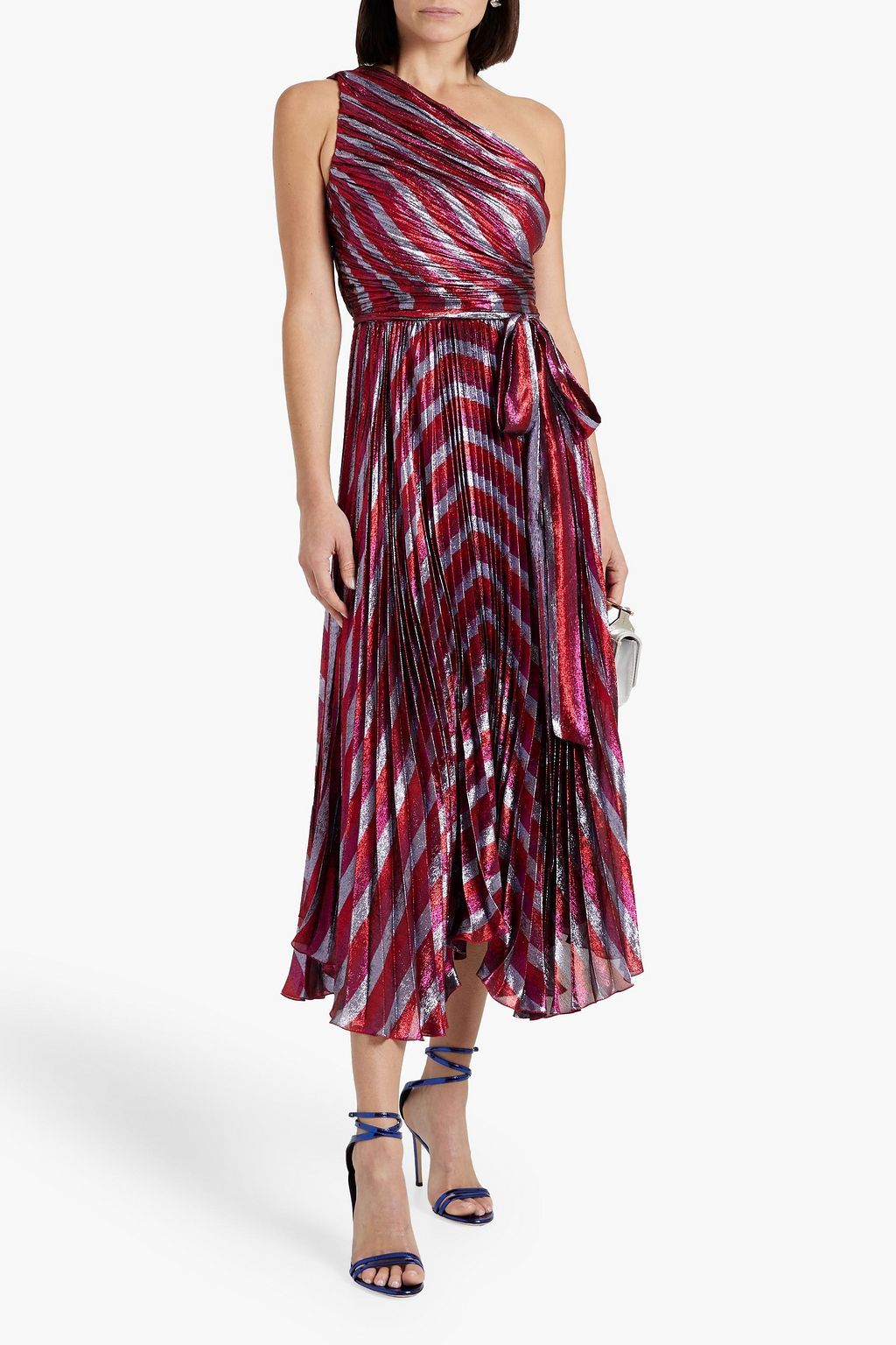 MARIA LUCIA HOHAN Edith one-shoulder pleated metallic silk-blend midi dress